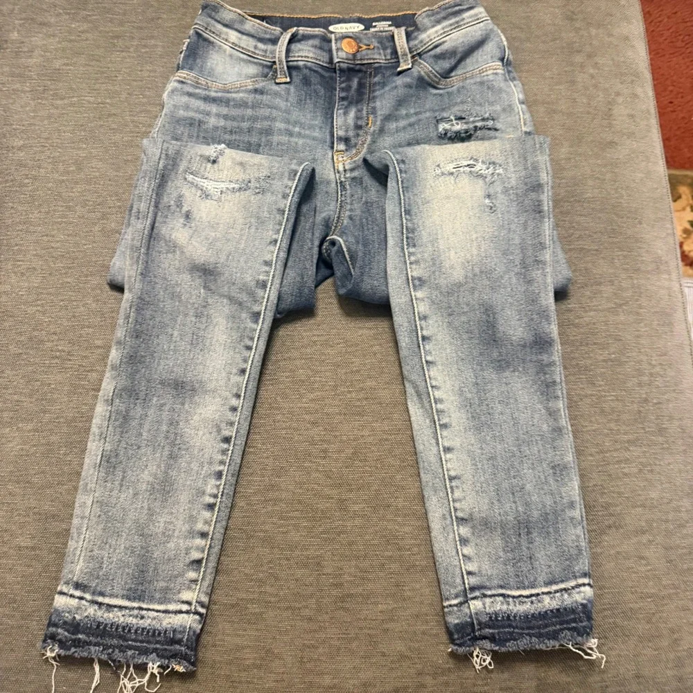 Old Navy Girls Ballerina Jeggings Distressed Raw Hem Blue Denim Jeans‎ Size 12